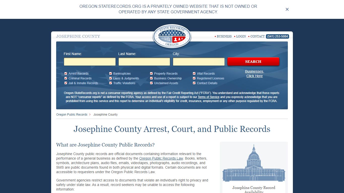 Josephine County Arrest, Court, and Public Records
