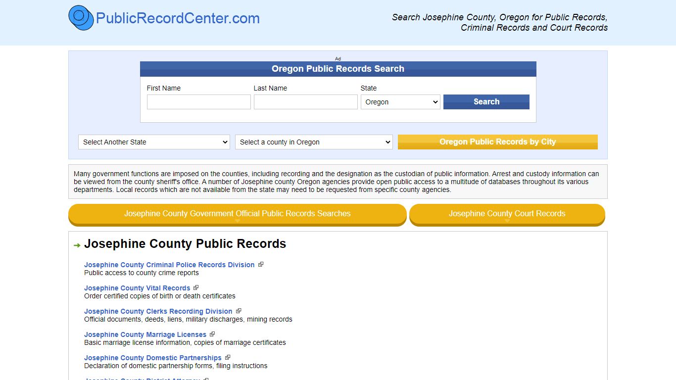 Josephine County Oregon Free Public Records - Court Records - Criminal ...